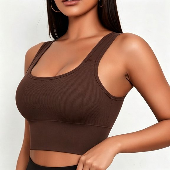 Kilaqueen Womens Ribbed Longline Bralette, Square Neck Wide Strap Crop Top Bra for Yoga, Lounging, Casual Outfits and Everyday Layering