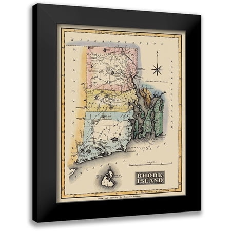 Lucas 12x14 Black Modern Framed Museum Art Print Titled - Rhode Island - Lucas 1823