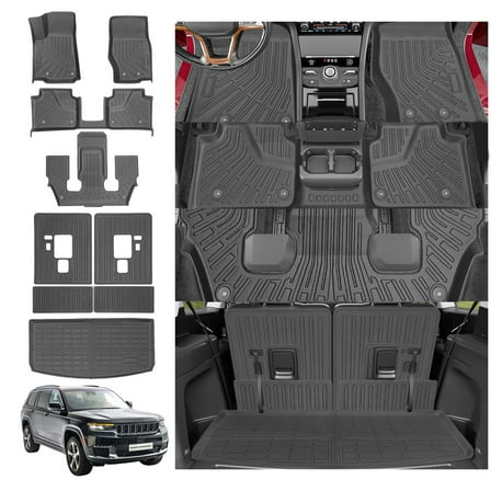 Floor Mats Cargo Mat for 2021-2025 Jeep Grand Cherokee L Captain Chair(Only for 6-Seater), All Weather TPE Trunk Cargo Liner Car Accessories