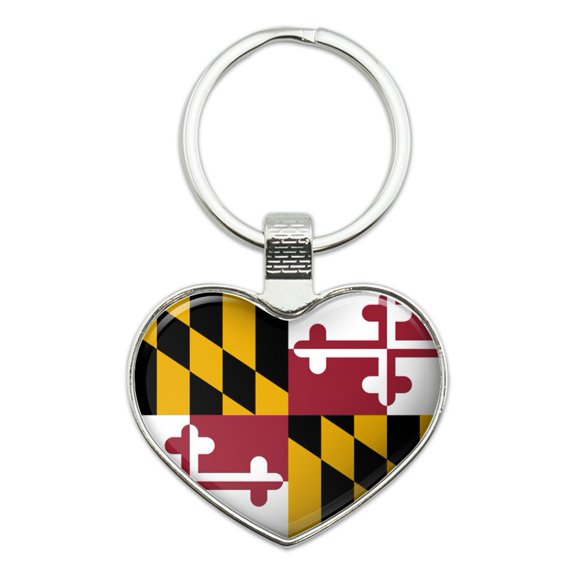 Maryland State Flag Heart Love Metal Keychain Key Chain Ring