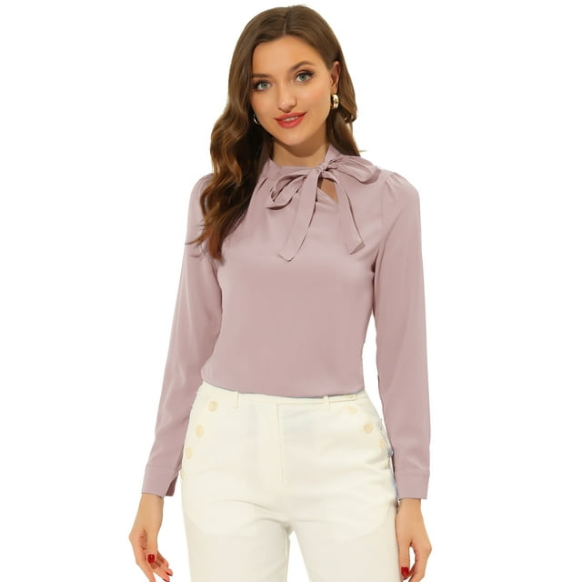 INSPIRE CHIC Blouse Élégante à Col Noué pour Femmes Manches Longues Rose m