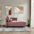 thumbnail image 2 of 64" Velvet Chaise with Pillows, L Shape Couch with Extra Wide Chaise Lounge, Mid-Century Modern Furniture, Fabric Sectional Sofa for Living room, Bedroom, Office, Apartment (Pink), 2 of 9