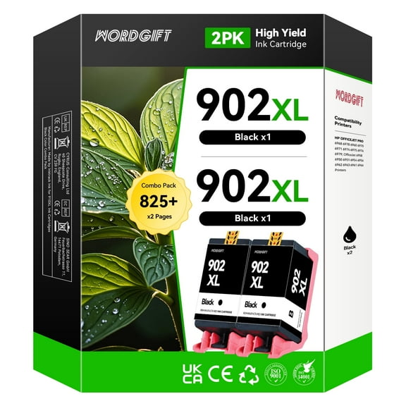 902XL Ink Cartridges 2 Black Compatible with HP 902 Ink Cartridges & HP OfficeJet Pro 6978, 6968, 6958 Printers Ink Multipack High-Yield