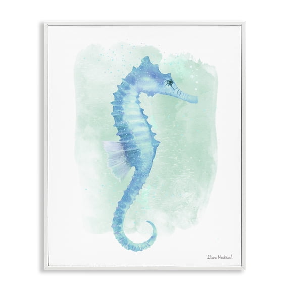 Stupell Industries Contemporary Blue Seahorse Aquatic Life Subtle Ocean White Framed Giclee Art, 11 x 14, by Diane Neukirch