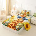 thumbnail image 2 of Castle Fairy Girls Cute Sunglass Giraffe Twin Sheets 3pcs,Sunflower Wild Floral Sky Bedding,Brown Yellow Blue,1 Fitted Sheet, 1 Flat Sheet and 1 Pillowcase, 2 of 6