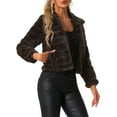 thumbnail image 4 of INSPIRE CHIC Women's Faux Fur Turn Down Collar Open Front Cropped Fluffy Jacket L Coffee, 4 of 6