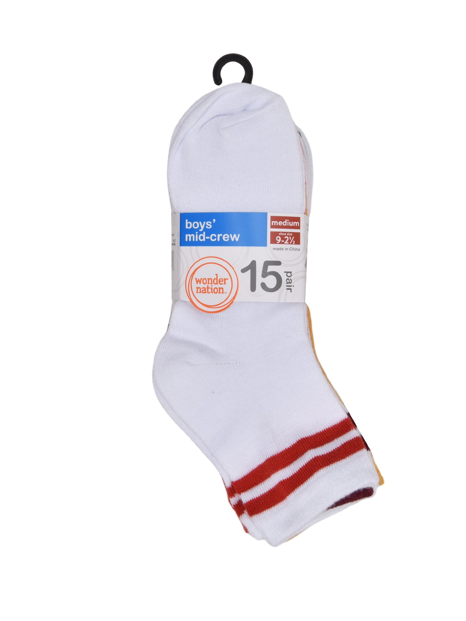 Wonder Nation Boys Mid Crew Socks, 15-pack, Size Medium (Shoe Size 9-2.5)