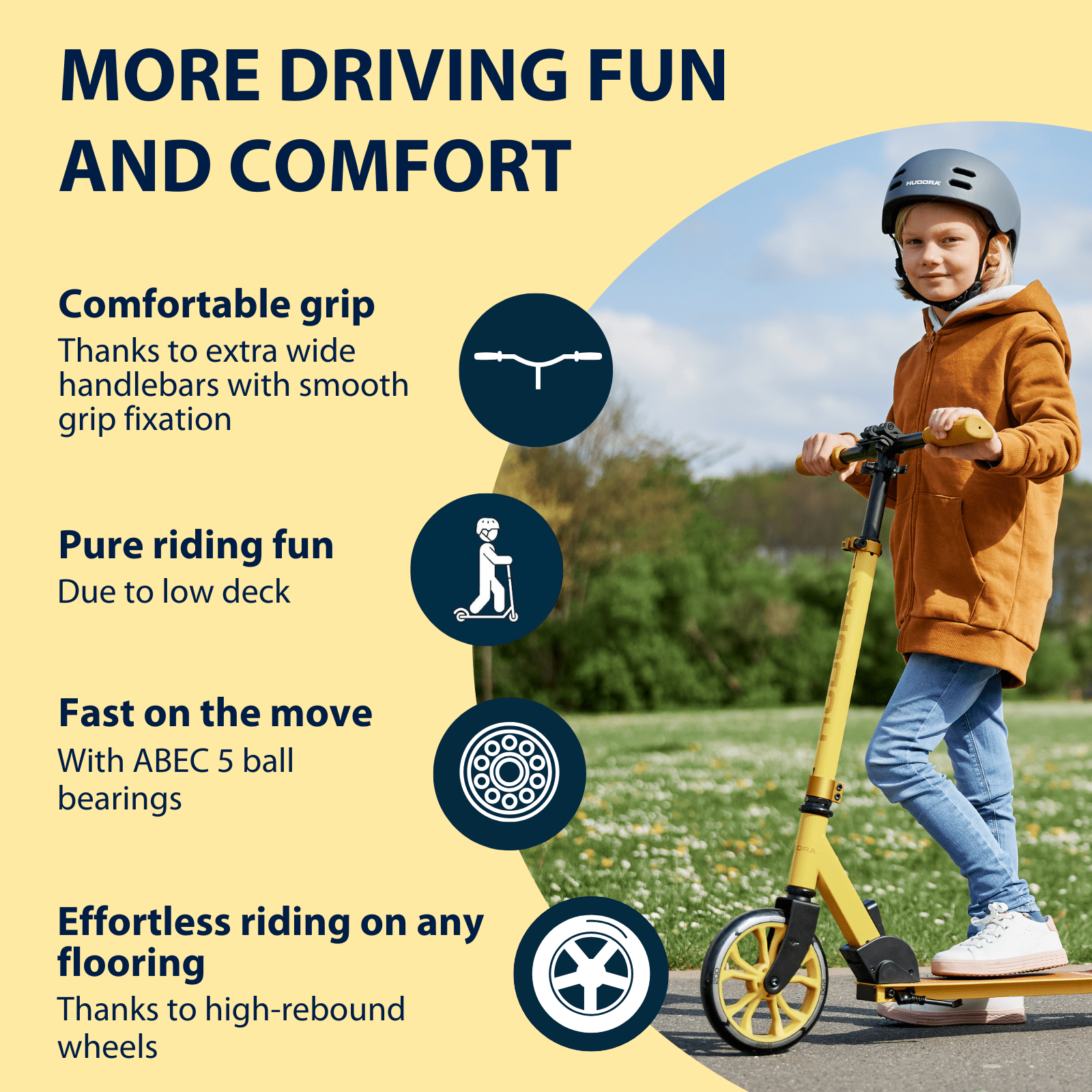 Hudora Scooter Up 200 (78") Canary - Lightweight - for Teens, Kids & Adults - up to 220lb