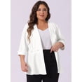 thumbnail image 2 of DARING DIVA Women's Plus Ruffle V Neck Business Button Ruched Blazer White 1X, 2 of 6