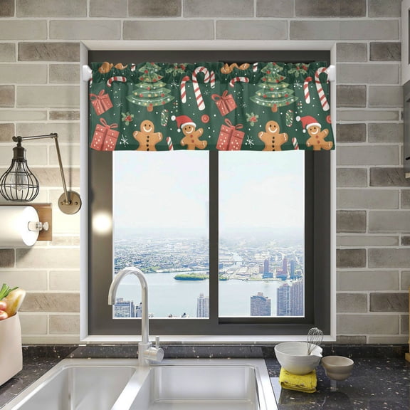 Yayeee Kitchen Valance Rod Pocket 54" x 18" Living Room Window Curtain, Brown Christmas Gingerbread
