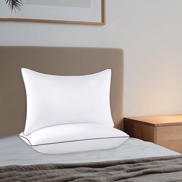 Rellenos de almohada de satén a rayas | Paquete de 2 núcleos de almohada de poliéster para cama y coche | Tamaño estándar de 43 x 66 cm | Suaves y con buen soporte para dormir en diferentes