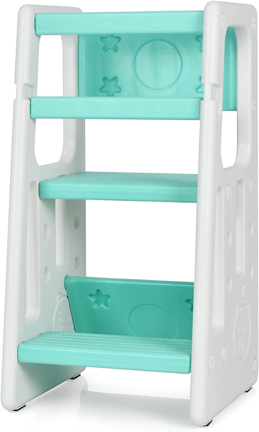 Green and White Toddler Kitchen Helper Step Stool with Safety Features