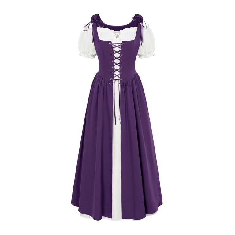 Qatainlav Renaissance Costume Women Vintage Medieval Dress Cold Shoulder Short Sleeve Peasant Pirate Irish Maxi Dresses, Purple, XL, Women's Qatainlav Renaissance Costume Women Vintage Medieval Dress Cold Shoulder Short Sleeve Peasant Pirate Irish Maxi Dresses, Purple, XL, Women's