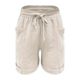 thumbnail image 6 of QIJUNTUO ​Women's Cotton Linen Elastic Waist Shorts With Side Pockets And Loose Fit For Summer Weekend Relaxation​ Beige, 6 of 9