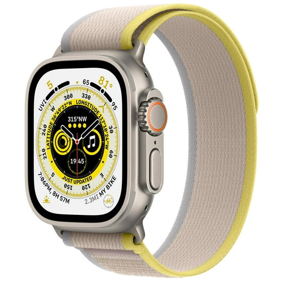 Restored Apple Watch Ultra 49mm GPS   Cellular Titanium Case - Yellow/Beige Trail Loop M/L Like New