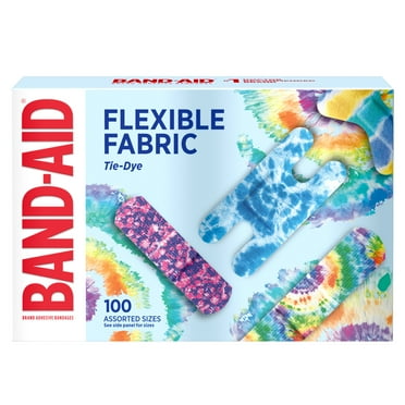 BAND-AID Brand Flexible Fabric Fun Tie-Dye Bandages, Assorted, 100 Ct