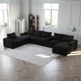 thumbnail image 2 of Corduroy Cloud Sectional Sofa with Chaise, L-Shaped Modern Upholstered Sectional Sofa with Three pillows, Corduroy Sectional Sofa for Living Room and Bedroom, No Assembly Required (Black), 2 of 11