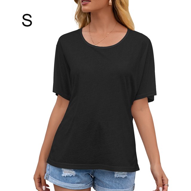 Camiseta de mujer de manga corta con cuello redondo Sexy Hollow Summer Top suelto, negro, S seitruly AP001234-13