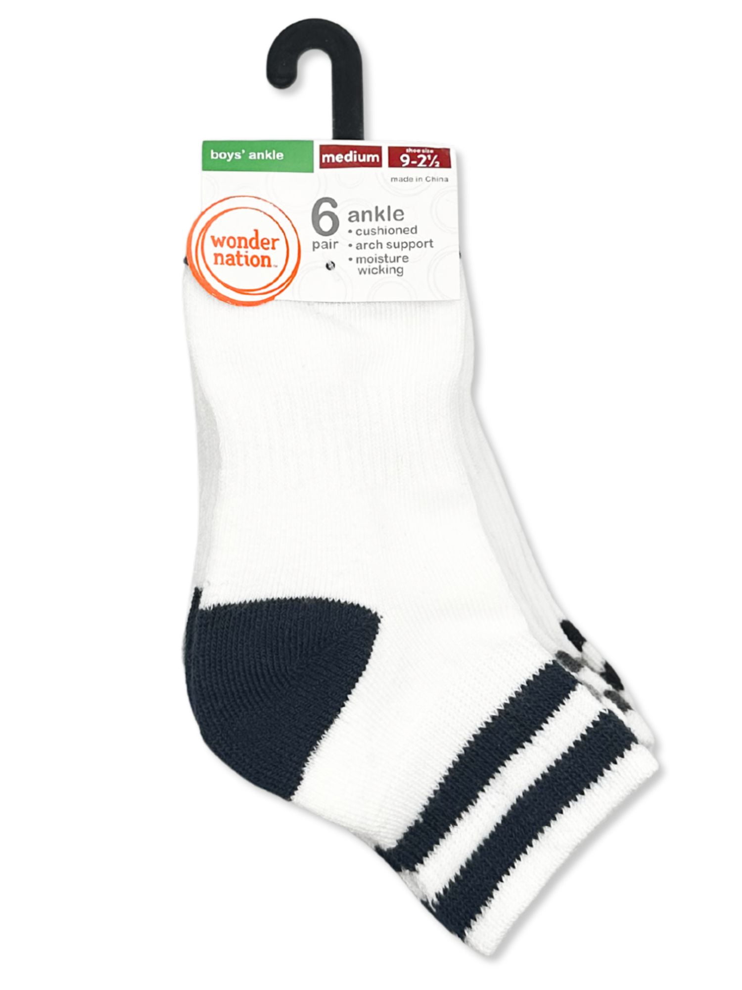 Wonder Nation Boys Sport Ankle Socks, 6-Pack, Sizes S-L