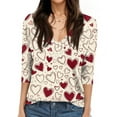 thumbnail image 4 of Fgvctg Valentine's Day Spring Tops for Women 2025 Casual V Neck 3/4 Sleeve Shirt Date Night Pullover Parade Top Loose Cute Love Heart Graphic Blouse Gifts For Her Wine L, 4 of 4