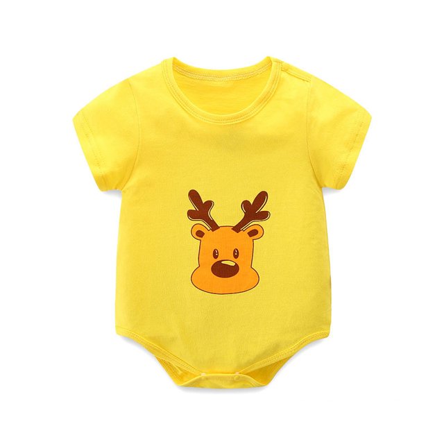CAROOTU Nouveau-Né Bébé Garçons Filles Combinaison Manches Courtes Dessin Animé Imprimé Col Rond Respirant Rompers pour l'Été