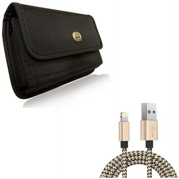 Rugged Case Belt Clip w 6ft USB Cable for iPhone XS Max/8 PLUS/7 Plus/6S Plus/6 Plus - Holster Canvas Cover Pouch Carry and Charger Cord Power Wire Sync