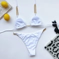 thumbnail image 6 of Wuxian Women 2 Piece Bikini Set Swimwear Summer Solid Color Chain Halter Backless Deep V-Neck Spaghetti Strap Push-Up Padded Bra Low Waist Swimsuit Fashionable Beachwear,White,M, 6 of 6