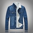 thumbnail image 1 of Chaqueta vaquera de lana de cordero para hombre, chaqueta azul de manga larga con corte entallado y parte superior de forro polar, 1 of 5
