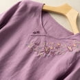 thumbnail image 4 of Women's Short Sleeve T-shirt 3/4 Sleeve Linen Shirts For Women 2025 Cotton Summer Retro Embroidered Boho Tops Casual Trendy Vacation Blouse,Purple Women's Short sleeve T-shirt XXL, 4 of 5