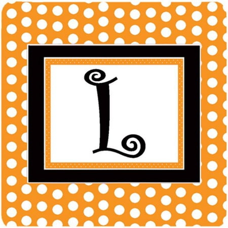 

Set of 4 Monogram - Orange Polkadots Foam Coasters Initial Letter L