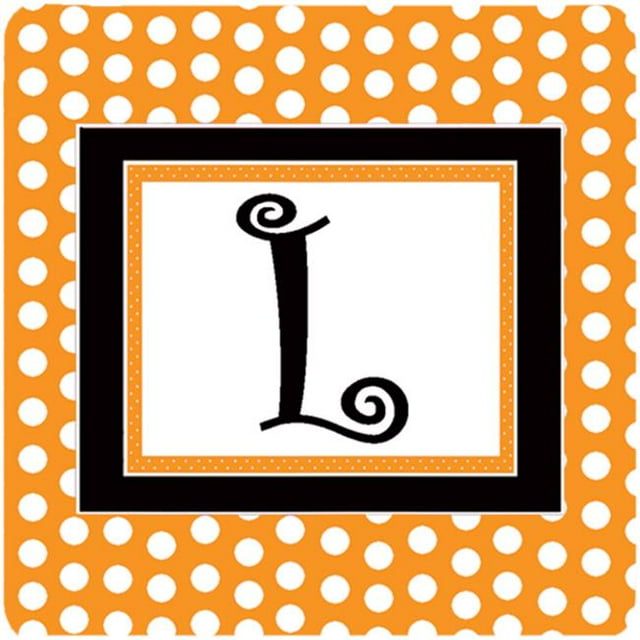 Set of 4 Monogram - Orange Polkadots Foam Coasters Initial Letter L