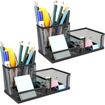 Mesh Desk Organizer, 3 Compartments Metal Pen Holder Storage, Office Desk Accessories, Black