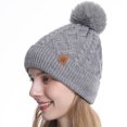 thumbnail image 2 of Otntypg Winter Beanie Hats for Women with Faux Fuzzy Pom Warm Soft Stretch Cozy Knit Fleece Thermal Snow Ski Skull Cap for Cold Weather, 2 of 5