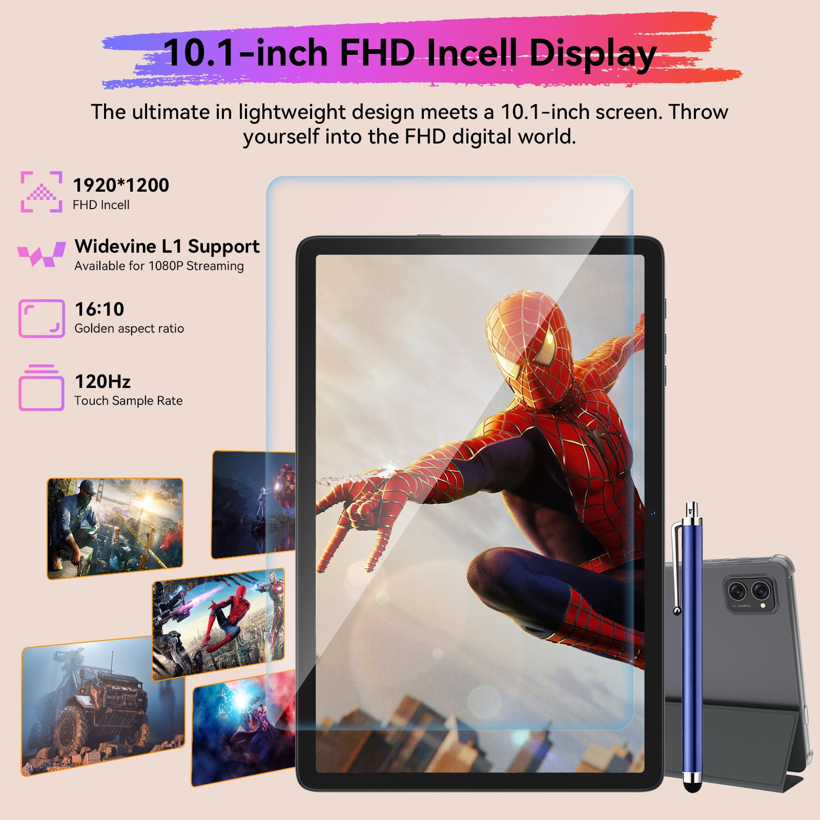 BESTTAB Android 14 AI Tablet A20 10.1" 24GB RAM 256GB ROM Widevine L1 5G WiFi Screen Touch Tablet with Keyboard Mouse Case, Gray