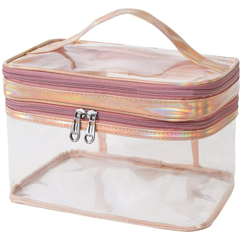 Namotu Clear Makeup Bag Travel Toiletry Bag for Women Waterproof Cosmetic Bag Cute Makeup Bag Double Layer Travel Pink Makeup Bag, Women's, Size: Large