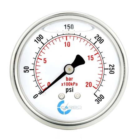 2pcs Pressure Gauge, Stainless Steel Case, Chrome Plated Brass Connection, Liquid Filled, 0-300 psi/kPa, Back Mount 1/4" NPT