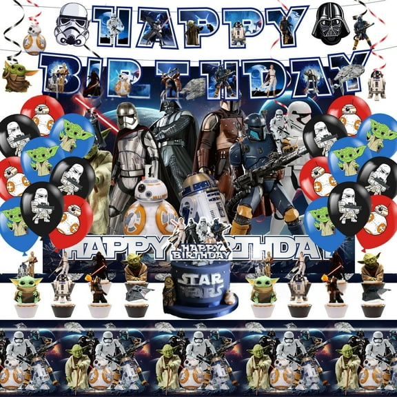 Stars Cartoon Wars birthday party supplies, party decoration set includes banners, Background cloth，balloons, hangings, cake decoration, cupcake decorations, suitable for girls party decorations