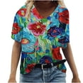 thumbnail image 2 of Fengqque 2025 Women's Summer Printed V-Neck Loose Fit Casual T-Shirt, 2 of 4