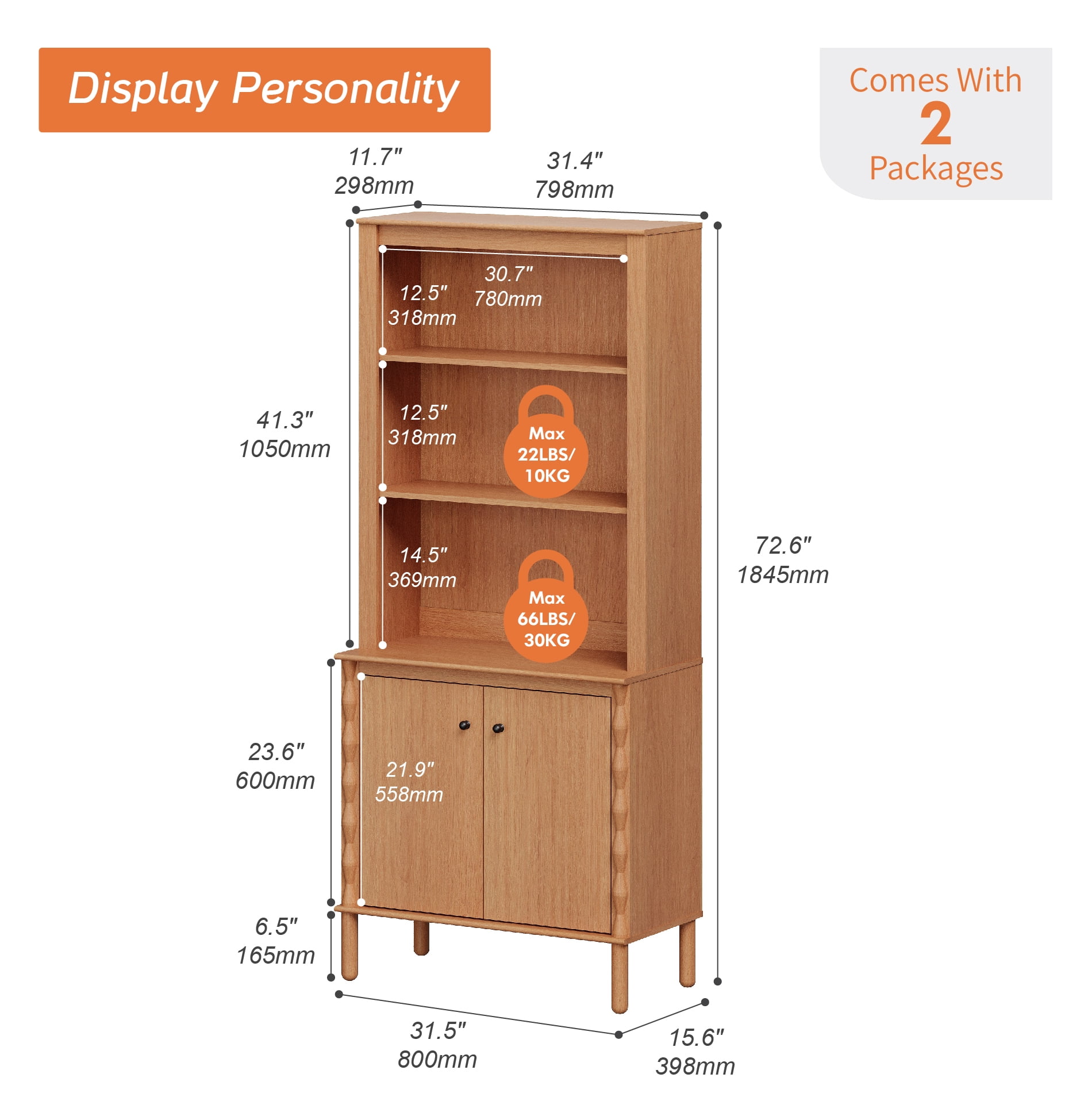 72" Tall Bookshelf Open Book Shelves,Walnut