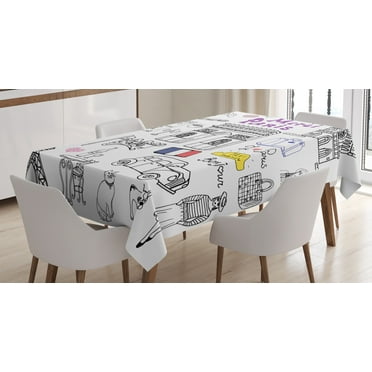 Ambesonne Hipster Tablecloth Rectangular Table Cover, Eiffel Tower Beret Taxi, 60"x84", Multicolor