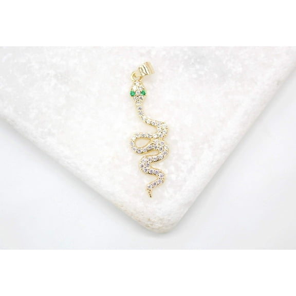 18K Gold Filled Snake Pendant With Green CZ Stones (A203)