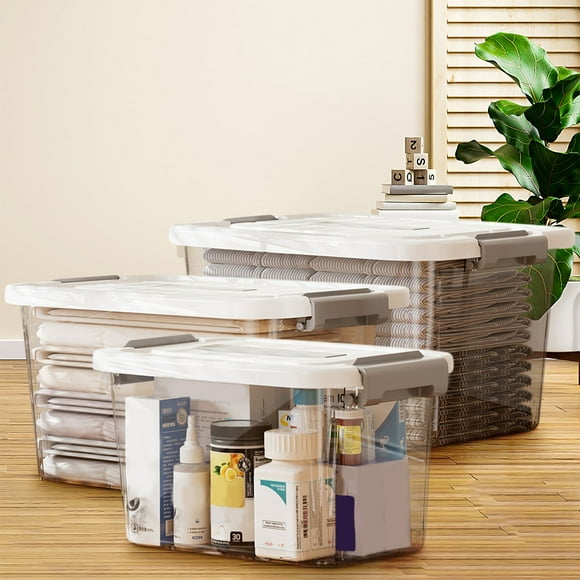 Clearance Clear Storage Bin with Latching Lids, Plastic Storage Container Stackable Box with Lids for Organizing Storage Box for Garage, Closet, Kitchen (15.7 x11 x8.7 Inches)