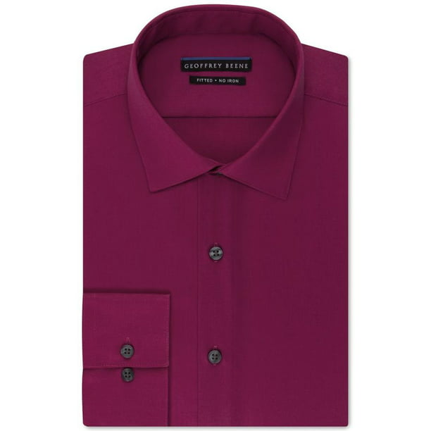 Geoffrey Beene - Men's Non-Iron Fitted Sateen Solid Shirt (Cerise, 17.5 ...
