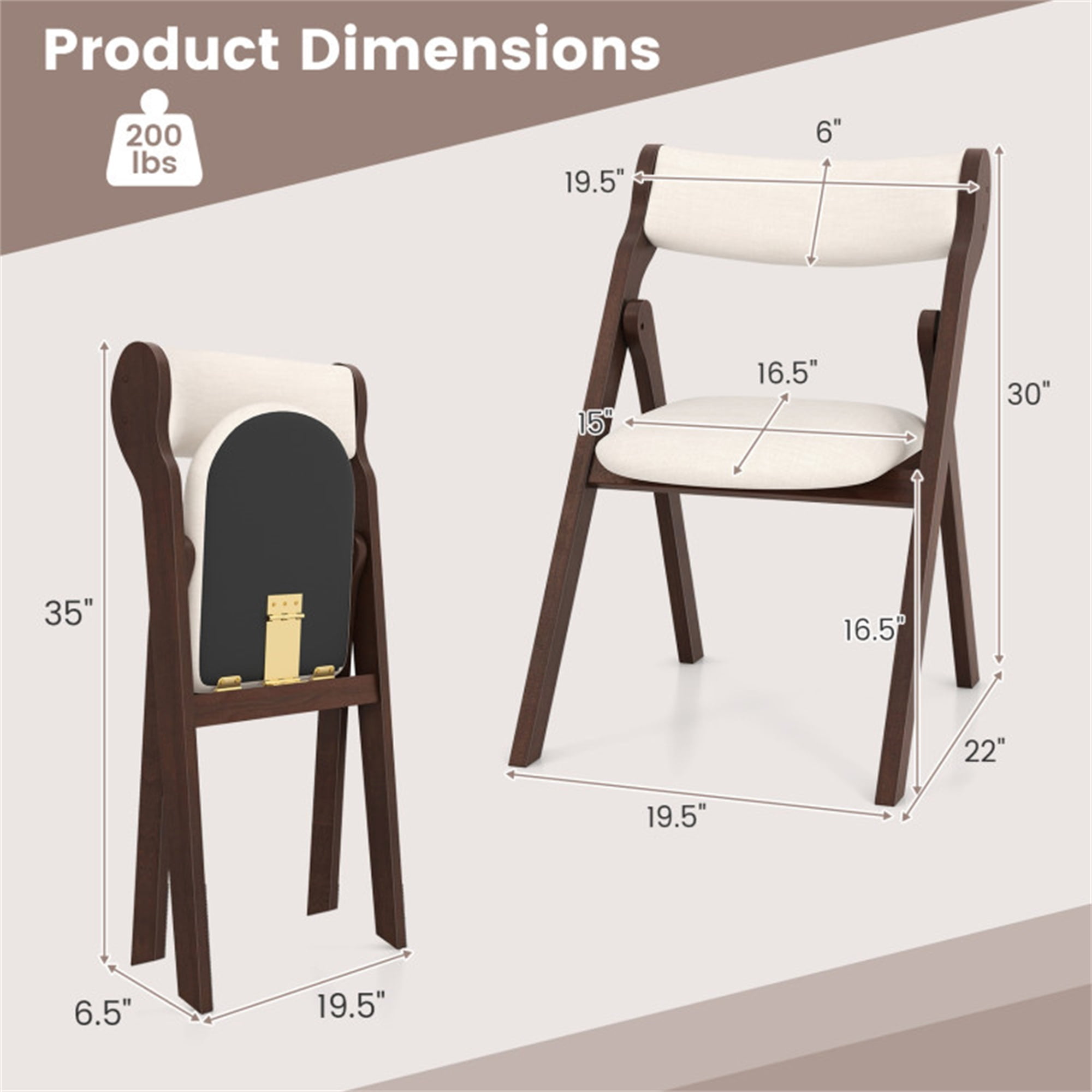 Demi Bonn Set of 2 Folding Dining Chairs with Comfy Padded Backrest and Seat, Brown