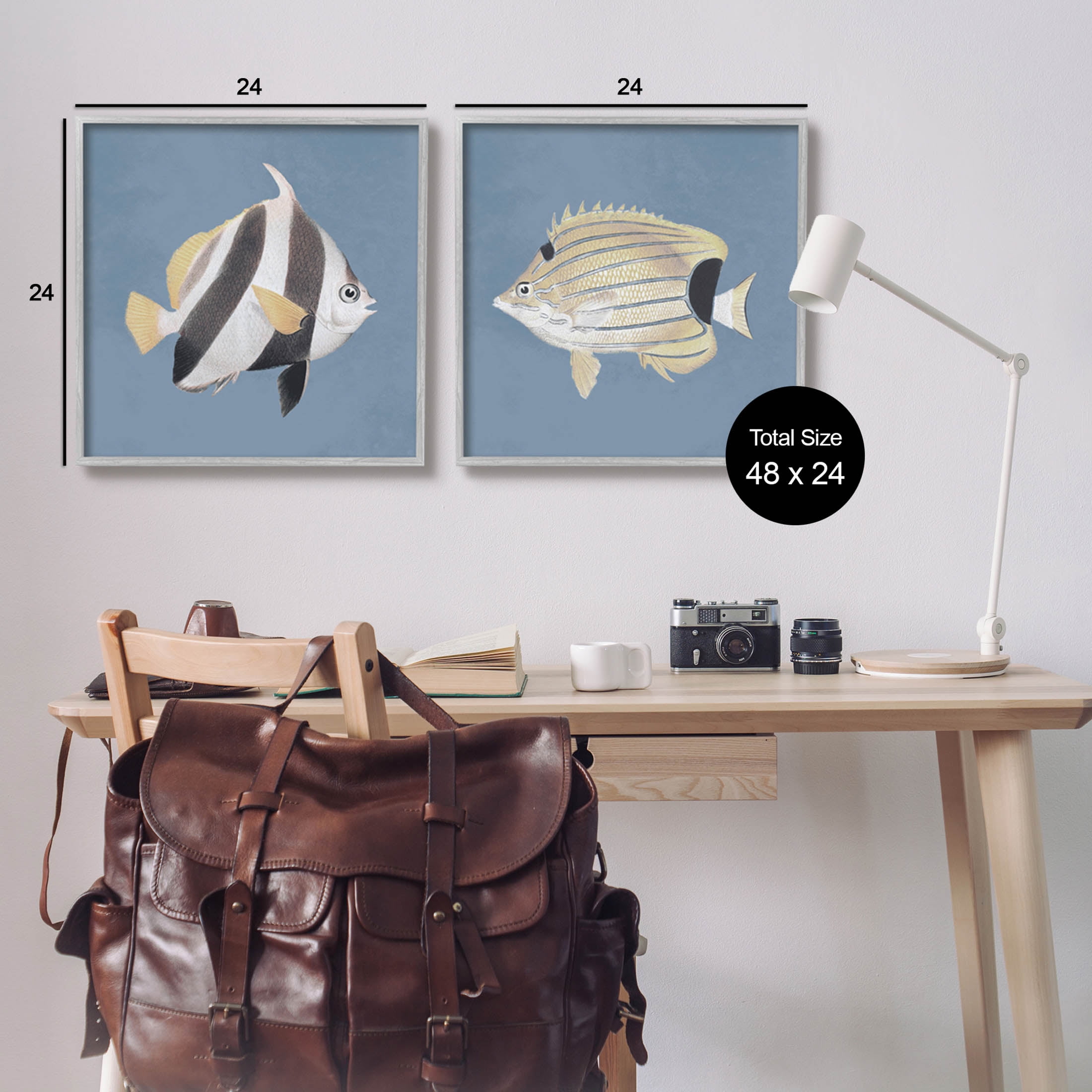 Marine Fish Underwater Sea Life Animals & Insects Graphic Art Gray Framed Art Print Wall Art, Set of 2