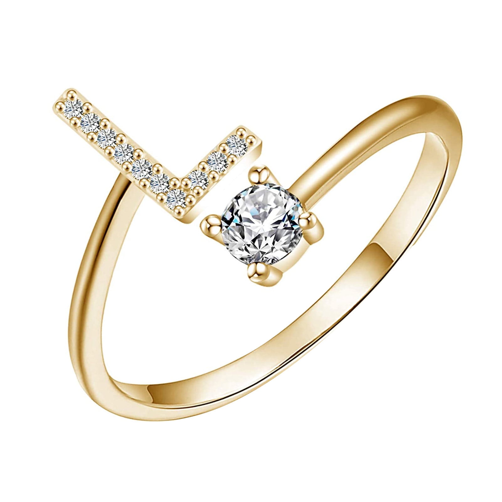 CZ Custom Letter Jewelry Round Cut Crystal Crystal Paved Initial Ring Beautiful 18k Real Gold Plated Open Ring