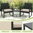 thumbnail image 4 of LOGYAT 3 Piece Wicker Patio Bistro Set, All-Weather Rattan Conversation Set with Glass Top Coffee Table, Perfect for Balcony, Porch, Poolside, Black Frame with Beige Cushion, 4 of 7