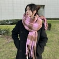 thumbnail image 3 of NUZYZ Women Scarf Plaid Print Thickened Warm Long Shawl with Tassel Trim Versatile Winter Blanket Wrap Daily Wear,Black, 3 of 8