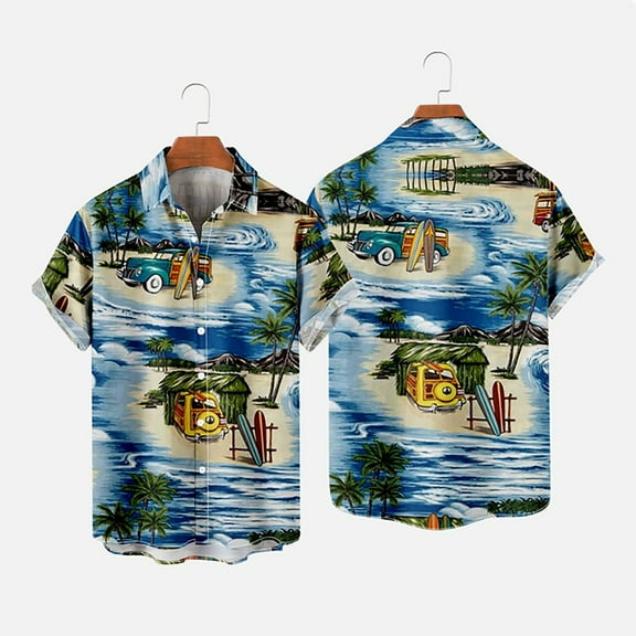Aloohaidyvio mens beach shirts short sleeve,Men Casual Printing Buttons Beach Turndown Short Sleeve Shirt Blouse,Hawaiian Shirt for Men
