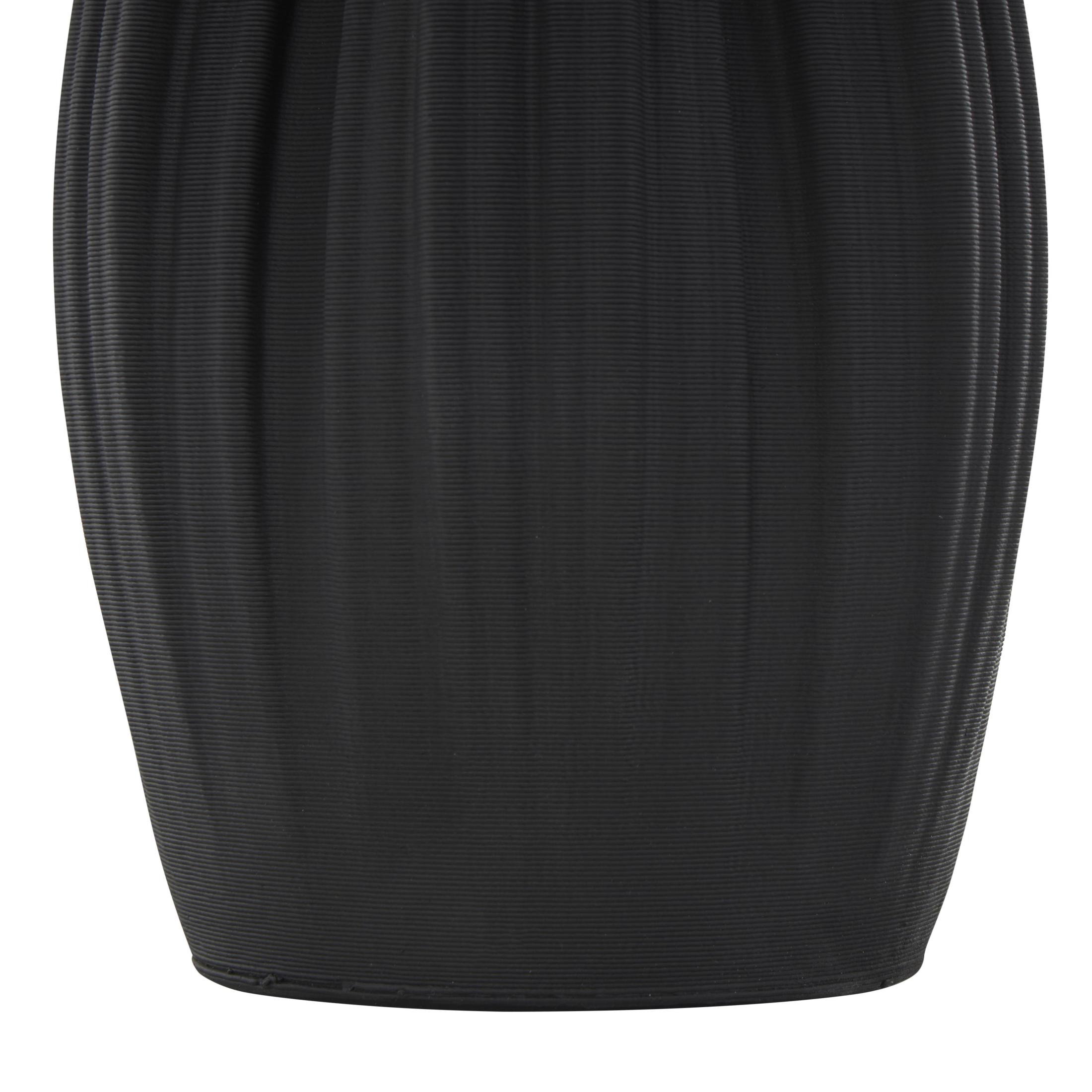 DecMode 14" Abstract Ribbed Tulip Inspired Black Ceramic Vase with Floral Shaped Rim